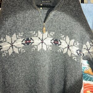 Eddie Bauer Vintage Gray 1/4 Zip-Up pullover 100% lambswool Sweater #Y2K